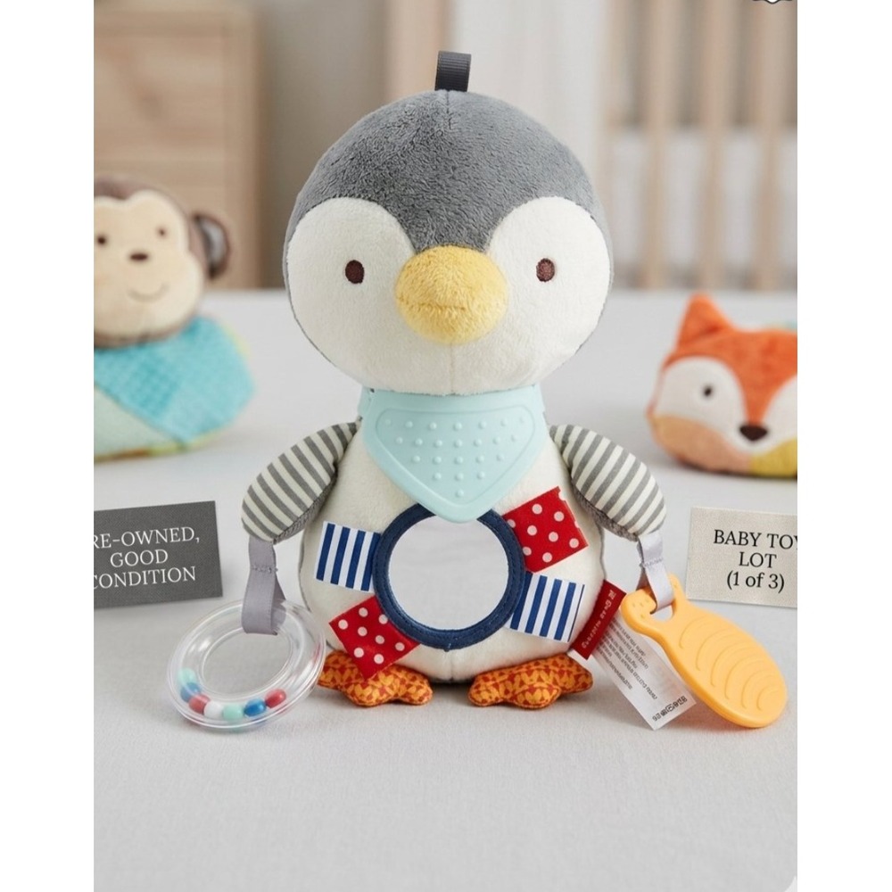 Skip Hop Bandana Buddies Penguin Activity Plush Baby Toy Teether Rattle Mirror